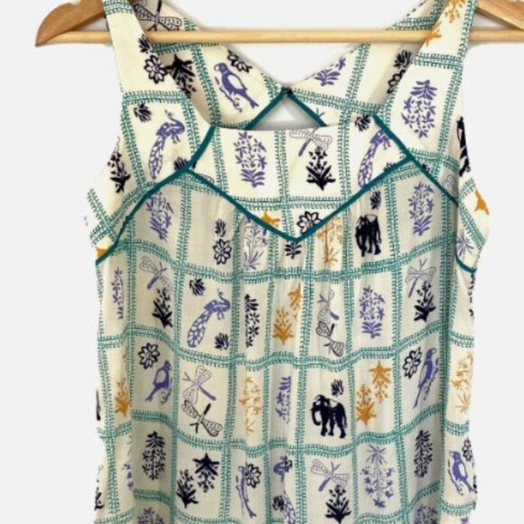 Maeve by Anthropologie Elephant Dragonfly Floral Teal and White Patterned Top - Picture 8 of 10